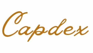 Logotip CAPDEX, en color marron, son solamente las letras con una tipografía bonita.